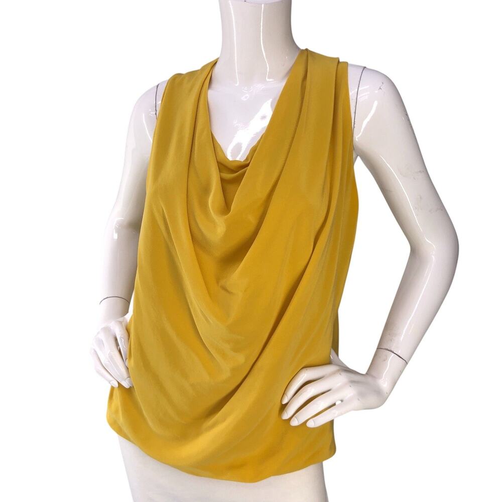 cut25 by Yigal AzrouΓ«l Women Silk Cowl Neck Sleeveless Top Size 4 Mustard
